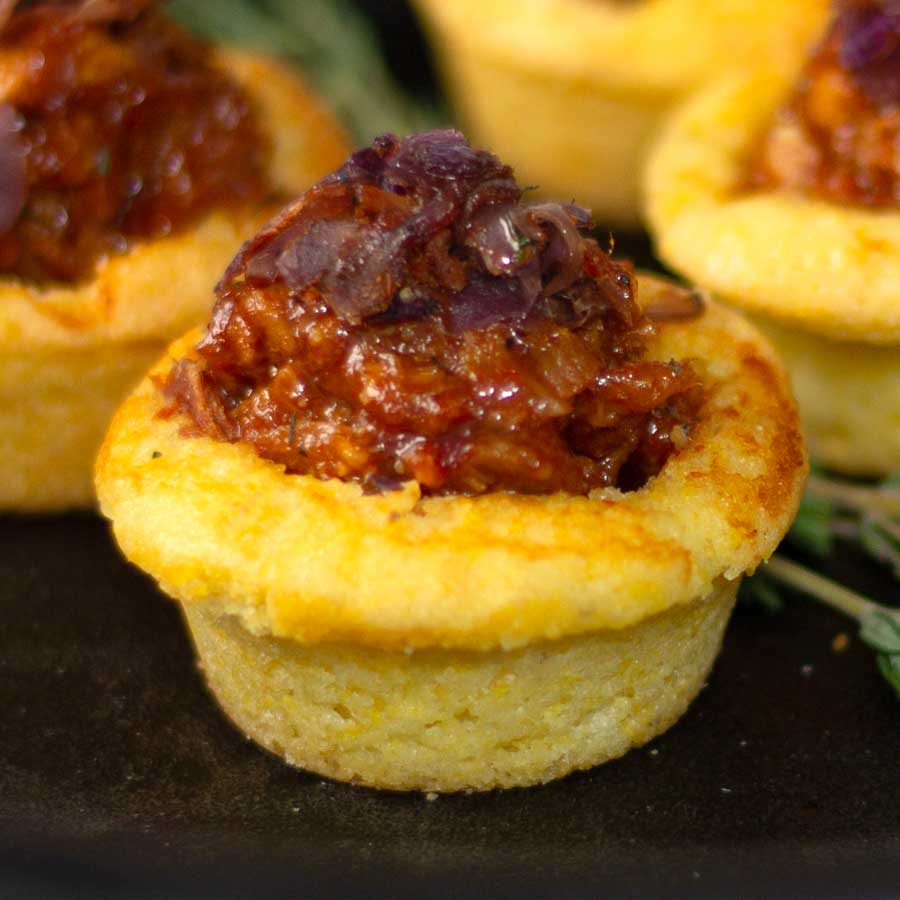 BBQ Pulled Chicken & Slaw Corn Bread Bites